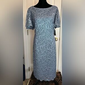 Jessica Howard Blue Midi Sheath Dress with Flutter Sleeves